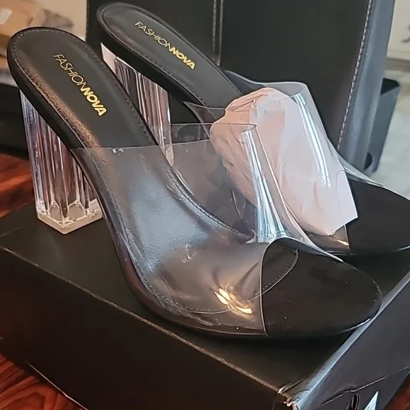 Fashion Nova Transparent and Black Heels - Picture 3 of 7